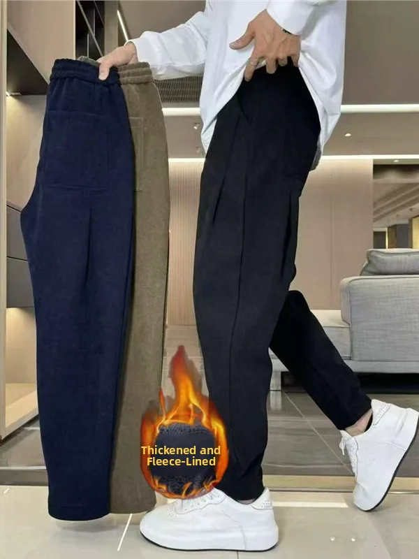 

Men's Harlan Casual Pants Thiened Fce Lined Straight Leg Elastic Waist Pure Color Autumn Winter New Sle Faionable Ve...