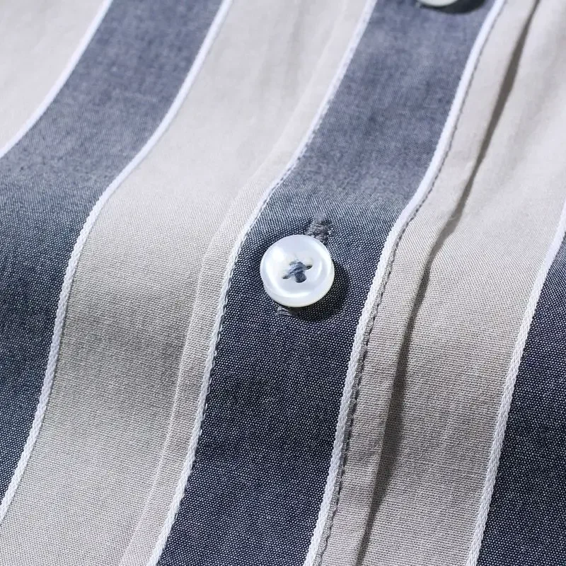 Męska koszula biznesowa na czas wolny Oddychająca bluzka w dużych rozmiarach Czysta bawełna Oxford w paski Haftowana koszula z długim rękawem Wiosna Jesień