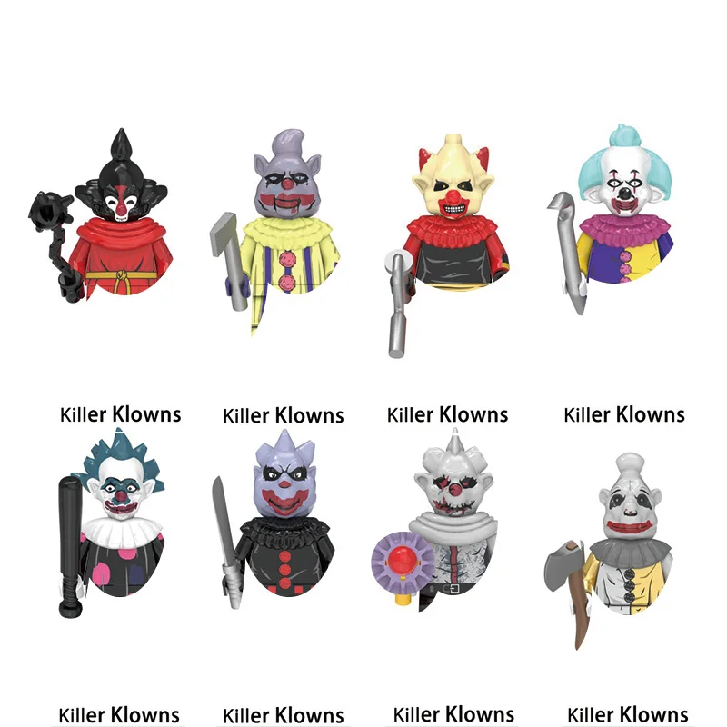 

Horror Clown Style Building Blocks Action Figures, Collectible Scary Minifigures, DIY Assembly Model Kit Gift for Fans