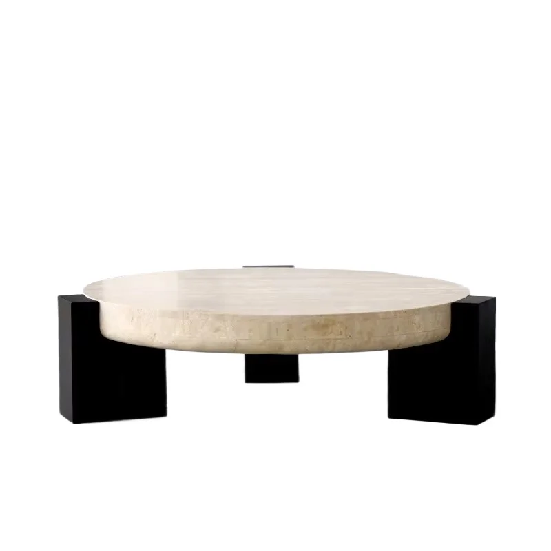 Modern Round Coffee Table Solid Wood Real Marble Terrazzo Limestone White Black Restaurant Cafe Dining Table