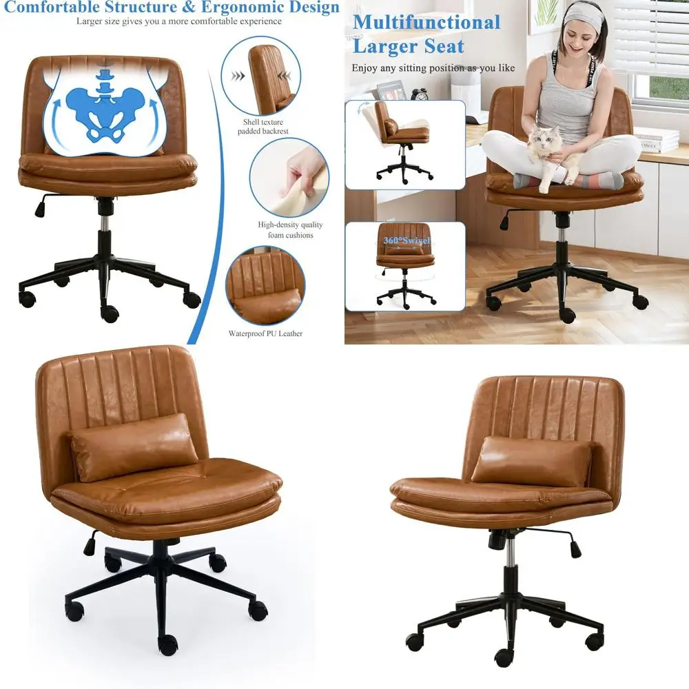 

Регулируемое офисное кресло на колесиках, без подлокотников, с широкими ножками, регулируемое по высоте, коричневое компьютерное кресло для дома и офиса