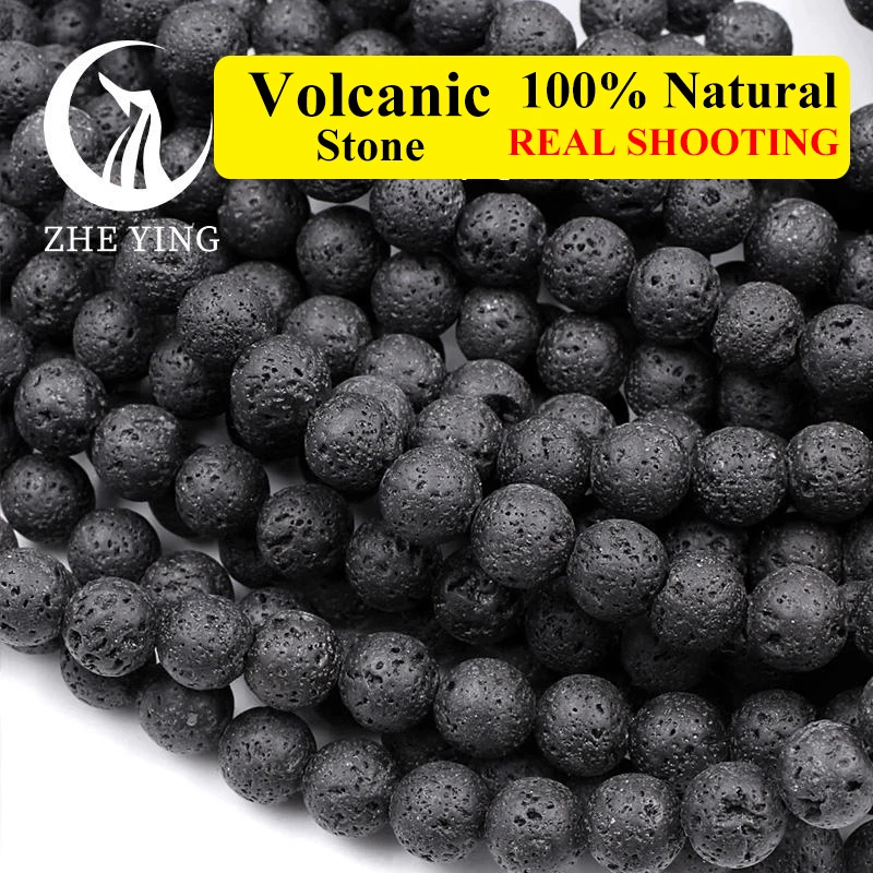 Zhe Ying Natural Lava Stone Beads Round Loose Cheap Beads for Jewelry Making Diy Bracelet Accessories Strand 15\'\'