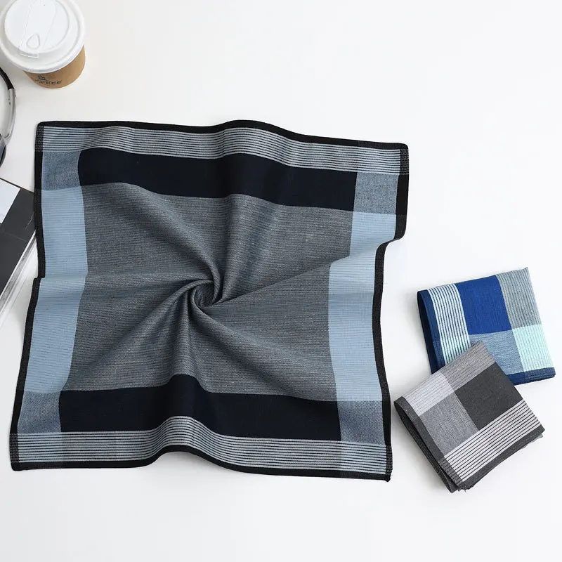 3Pcs Men's Pure Cotton Handkerchief Cotton Yarn-dyed Old-fashioned Nostalgic Carry-on Water-absorbing Sweat Towel 43*43cm