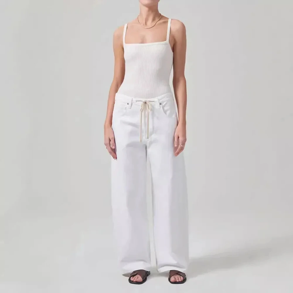 

Mia Muse Boutique Women's Jeans All Season Daily Basic Simple Fashion Plain Drawstring Elastic Waist Full Length Casual Jeans