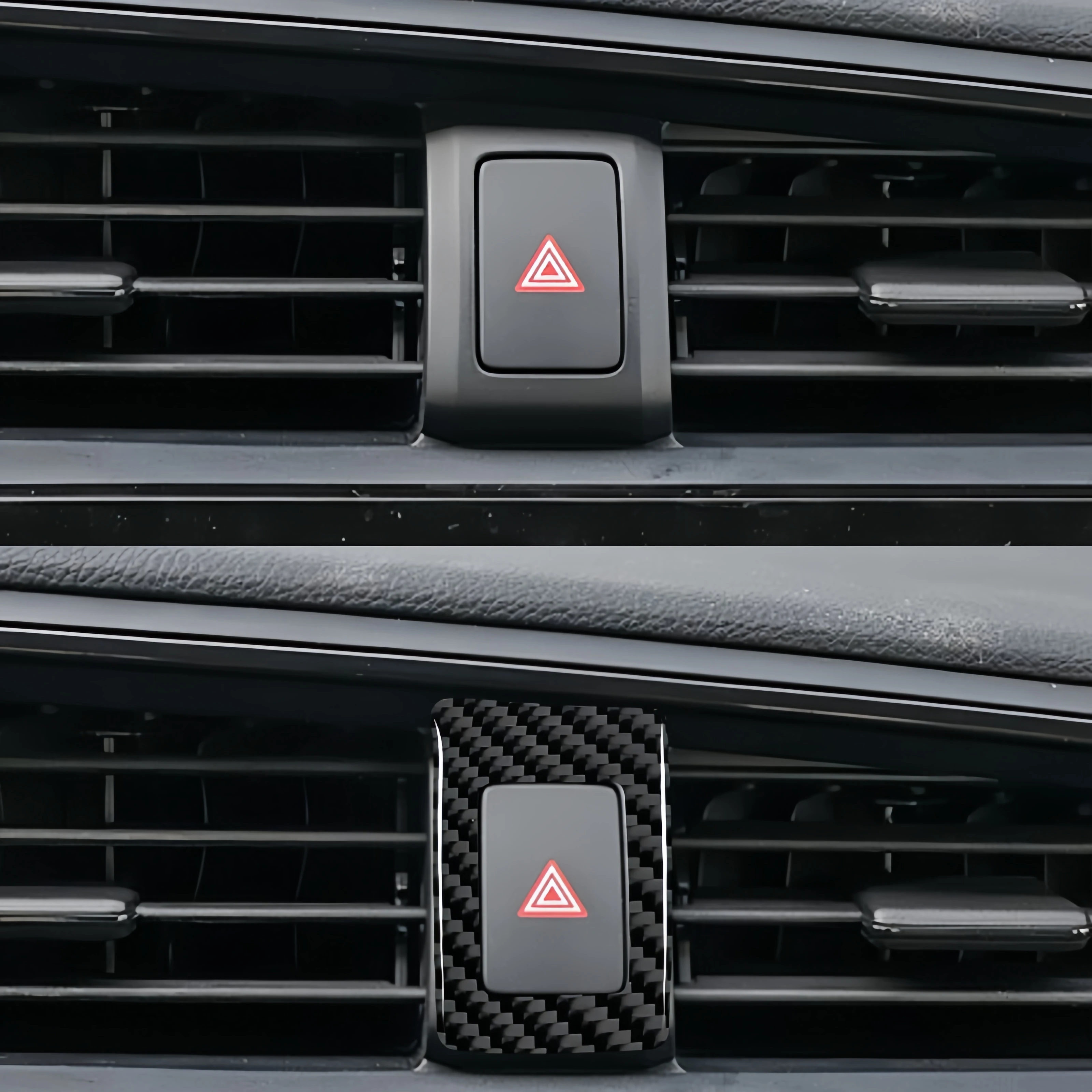 For Honda Civic 10th Gen 2016-2019 Carbon Fiber Car Double Flash Frame Decor Cover Warning Light Switch Trim Sticker Accessories view 4