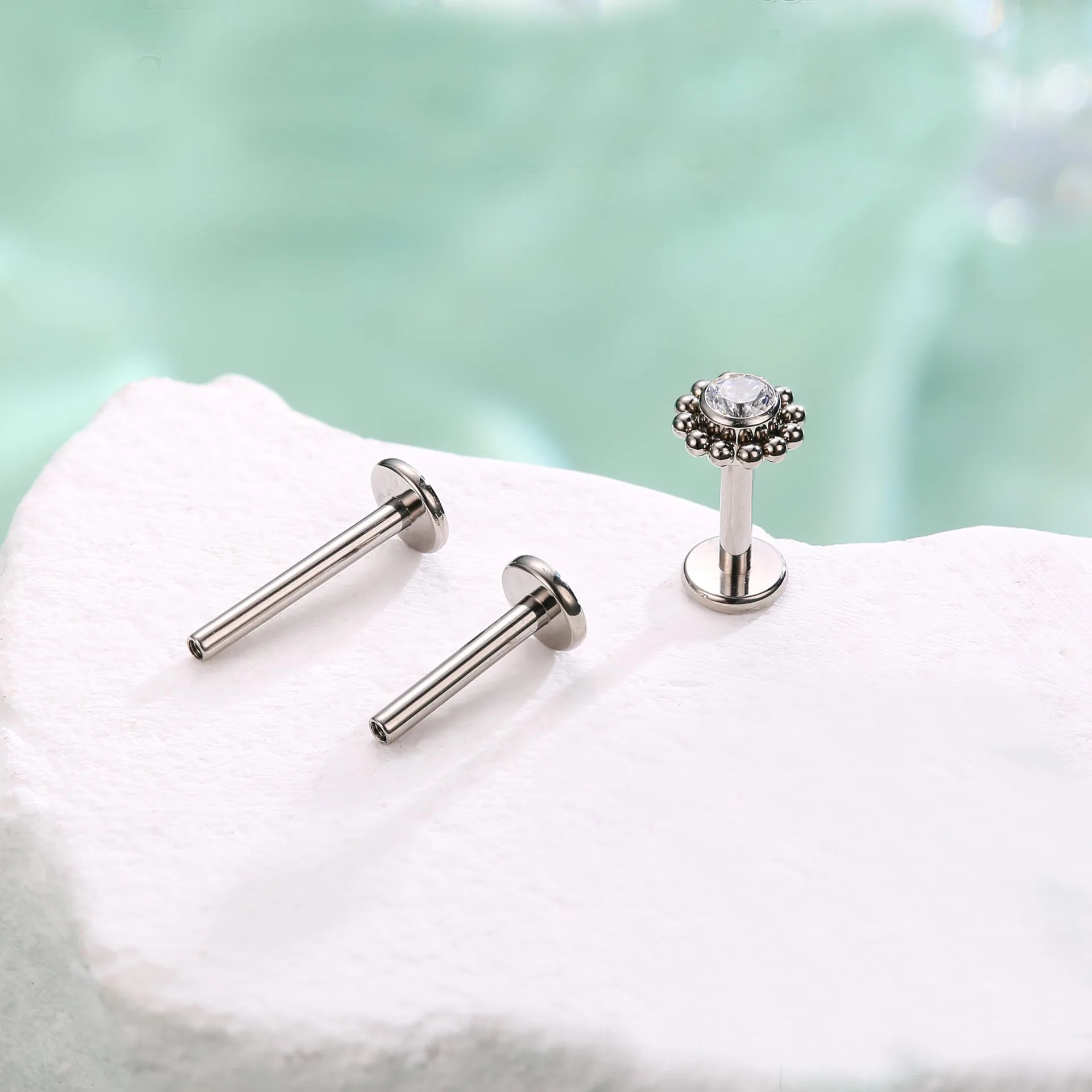 ASTM F136 Titanium Mini Beaded Sun Labret Stud 16G 18G CZ Flower Tragus Cartilage Helix Conch Nose Piercing Body Jewelry view 4