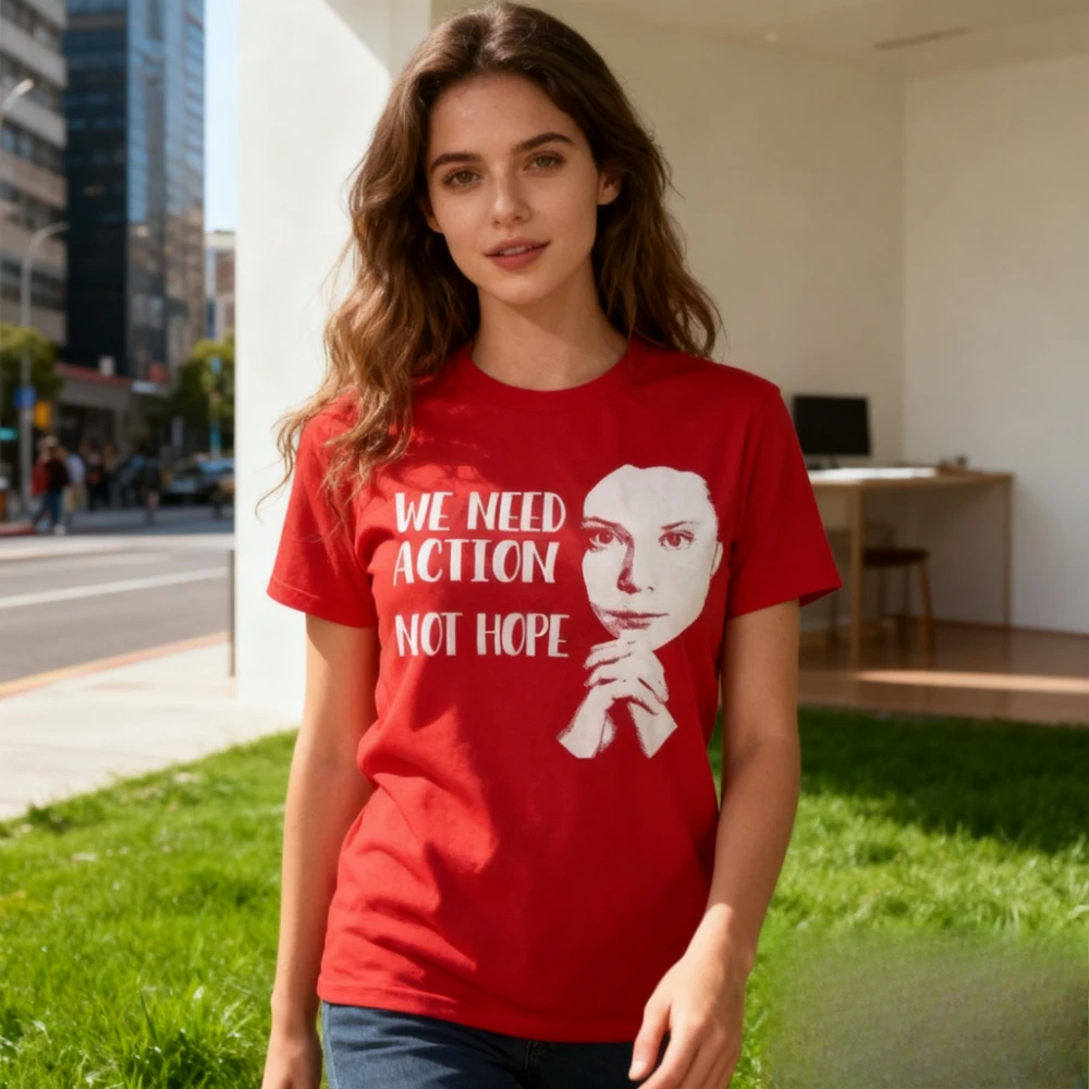 نحن بحاجة إلى عمل لا أمل غريتا ثونبرج التي شيرت غريتا ثونبرغ إقتباس قميص غزة فلسطين النساء الرجال الشارع الشهير الجرافيك تيشيرت مطبوع #1