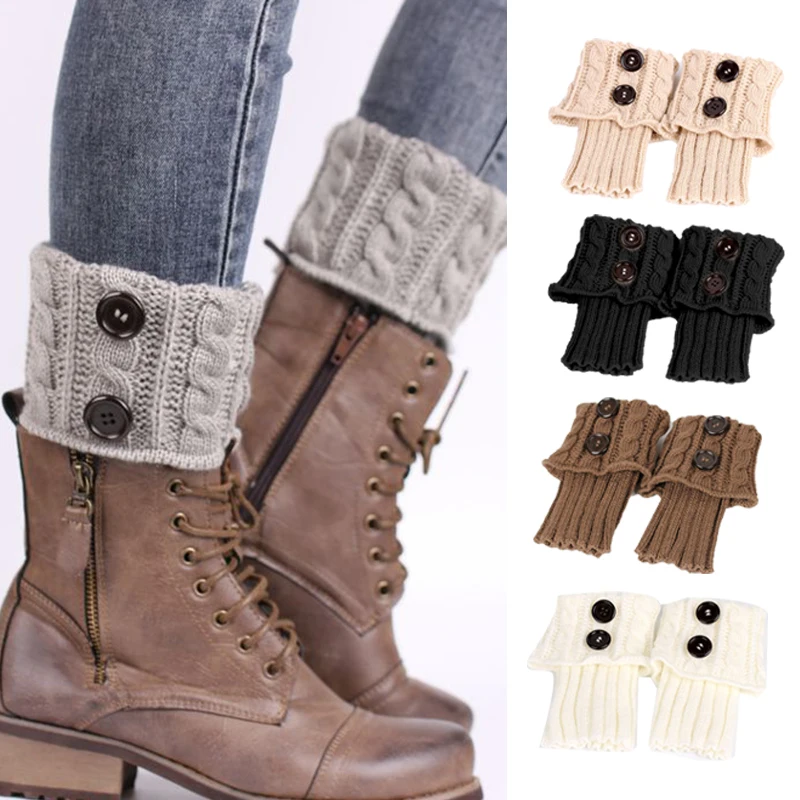 1 Pair Women Short Button Crochet Leg Warmers Winter Knit Boot Cuffs Socks