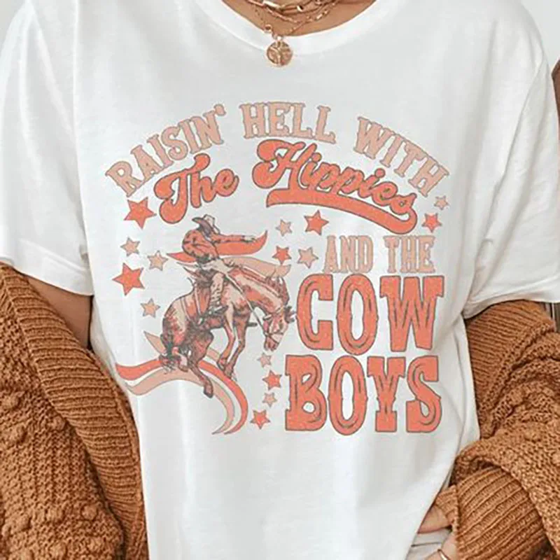 

Vintage Aesthetic Rodeo Retro Western T-Shirts Cowboy Women Country Music T Shirt Short Sleeve Cowgirl Hippie Boho Tops Outfits