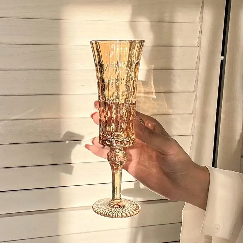 French Retro Striped Champagne Glass Couple Crystal Glass Goblet Cup Wine Cocktail Juice Glass Tasting Glasses