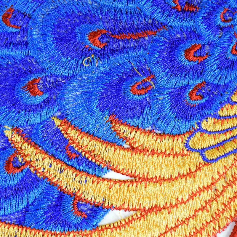 1Pc Large Peacock Feather Embroidery Patches for Clothing Fabric Applique African Lace Sew on Dress Clothes Accessory Diy