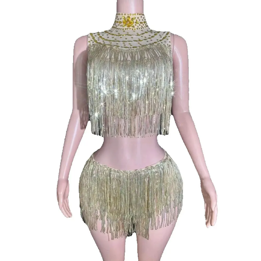 

Sparkly Sequins Gowns Crop Top Short Two Pieces Set Women Sexy Stage Celebrate Party Birthday Dress Performance Dance Costume