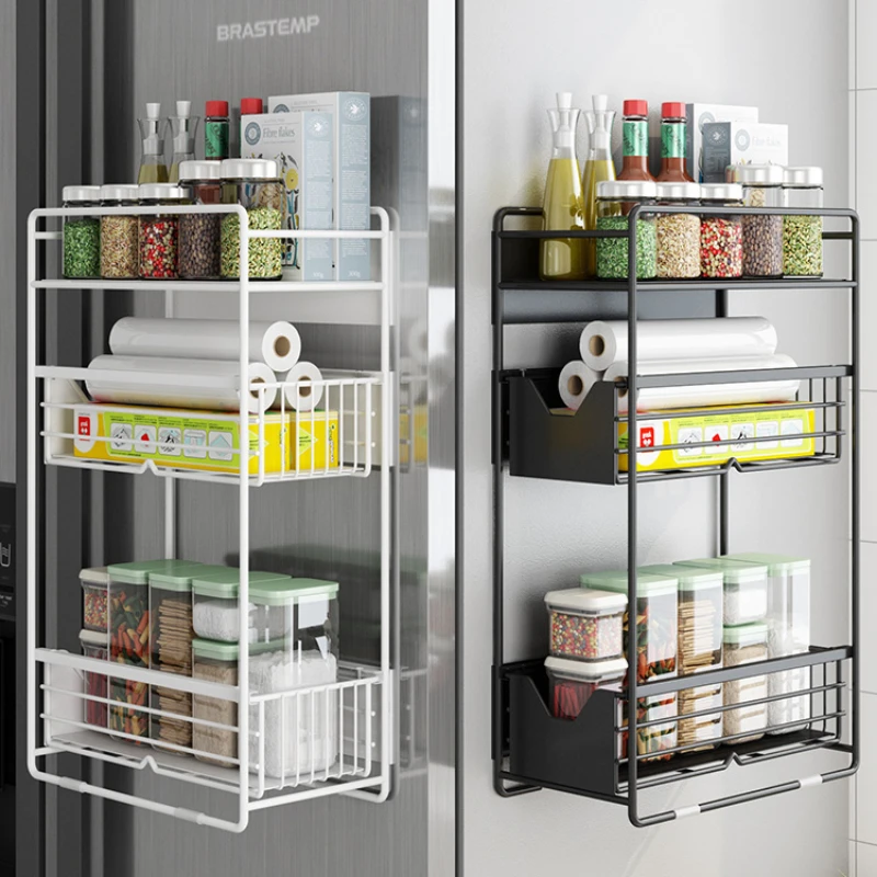 

Magnetic Refrigerator Shelf 2/3 Layers Side Storage Rack Kitchen Plastic Wrap Bag Holder Freezer Washing Machine Organizer