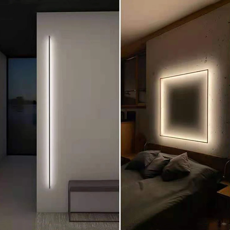 Minimalist Long Strip Wall Lamp Modern Nordic LED Free Combination Wall Sconce Bedroom Living Background Decorative Line Lights