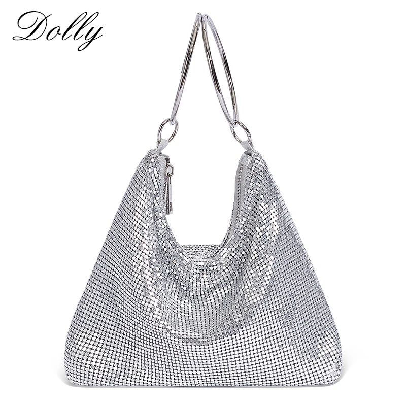 New Luxury Brand Designer Replica Women\'s Rivet-embellished Hobo Handbag, Ladies High Quality Rectangular Silver Party Wrist Bag