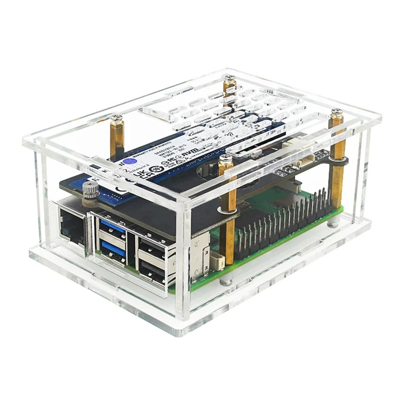 

Превосходный акриловый чехол для Raspberry Pi 5, адаптерная плата Pcie-M.2, прозрачный защитный корпус