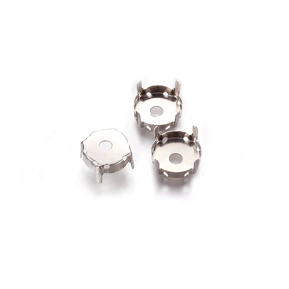 PandaHall Stainless Steel Prong Settings, Non-Tarnish 201 Sew On Claws for Rhinestone, Flat Round Jewelry Making Supplies