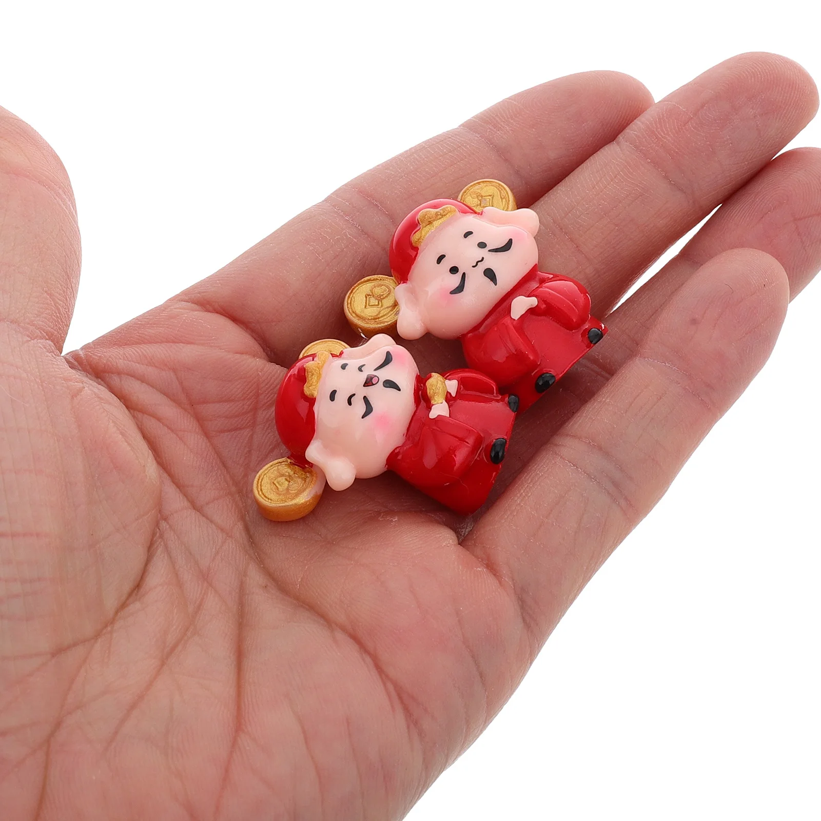

2 Pcs Car Ornaments Chinese New Year Desktop Feng Shui Statue Cartoon Dashboard Accessories Interior Decoration Resin Vacation