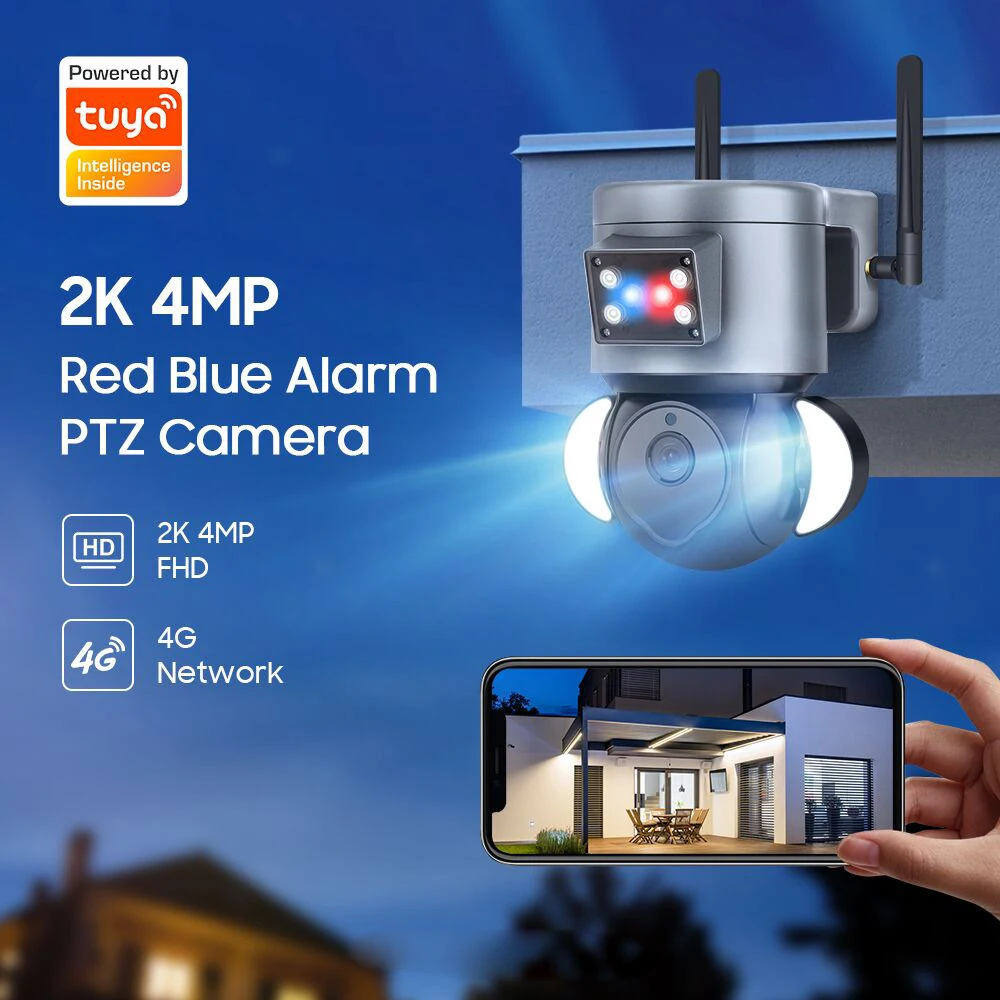 SHIWOJIA TUYA PTZ IP Camera 4G Sim Card 4MP Video Alarm Surveillance Cameras Outdoor Speed Dome Camera CCTV Security Protection