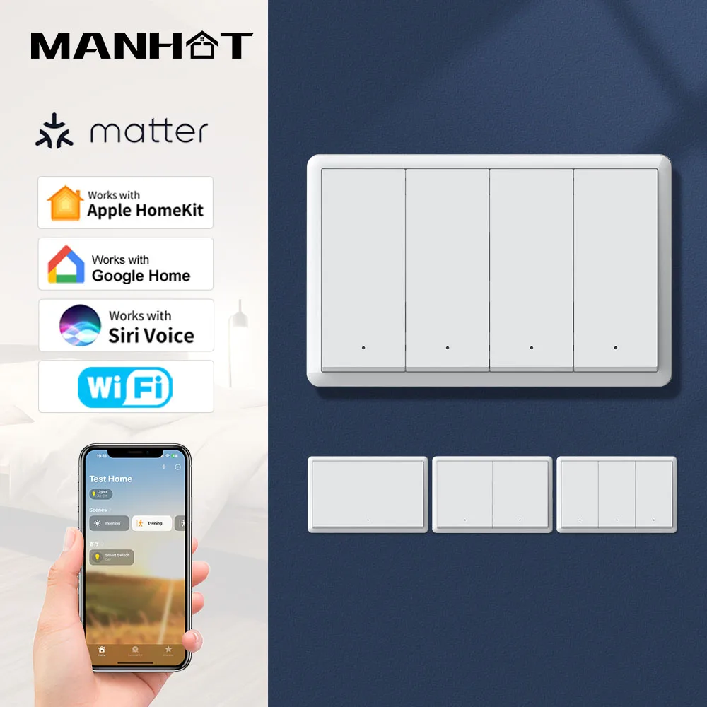 Tuya WiFi Matter Light Push Button Physical Switch No Neutral &Neutral Wire Remote Control for Alexa Google Home Siri Homekit