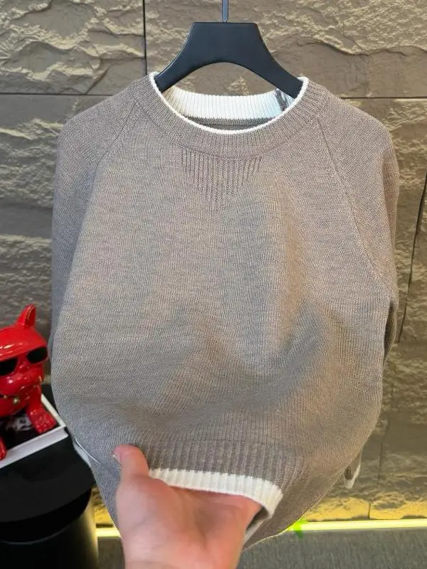 

Высококачественный мужской свитер с круглым вырезом и длинными рукавами, модный базовый слой, стильная повседневная одежда для мужчин, комфортная посадка