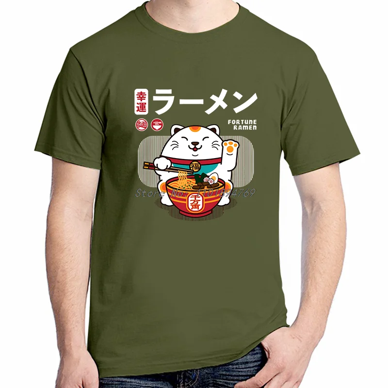 Fortune Ramen Classic Men Tshirt Cat Lover O Neck Short Sleeve T-Shirts Humor Summer High Quality Gift Cotton T-Shirt