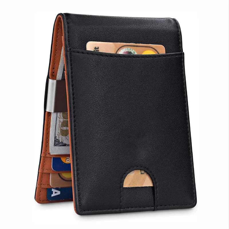 Porte-cartes RFID en cuir véritable pour hommes, petit porte-cartes fin et fin, Mini couverture pour carte de crédit, carte d'identité bancaire, pince à billets