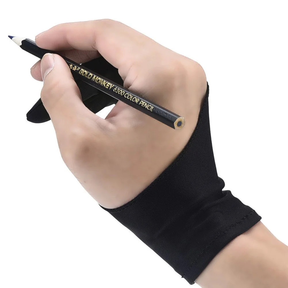 

2 Pcs Painting Gloves Two Finger Drawing Dedicated for Tablet Artist Right Hand Black