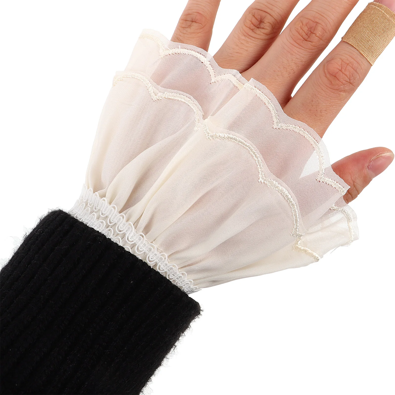 1 زوج المرأة الدانتيل انفصال الأكمام الأبيض مطوي القرن الأصفاد المطرزة النسيج الأصفاد Diy بها بنفسك الخياطة الحرفية النسيج اكسسوارات #4