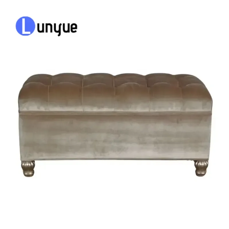 French Style Wooden Tufted Blanket Box Storage Stool Upholstered Bedside Ottoman for Bedroom Furniture Home Decor Space