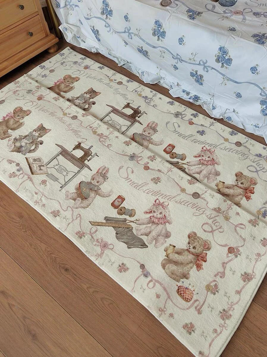 

Retro Doll Floral Carpet for Girls Bedroom Wardrobe round ape Rug Cartoon Sle Printed Surface Ideal for Living Room l