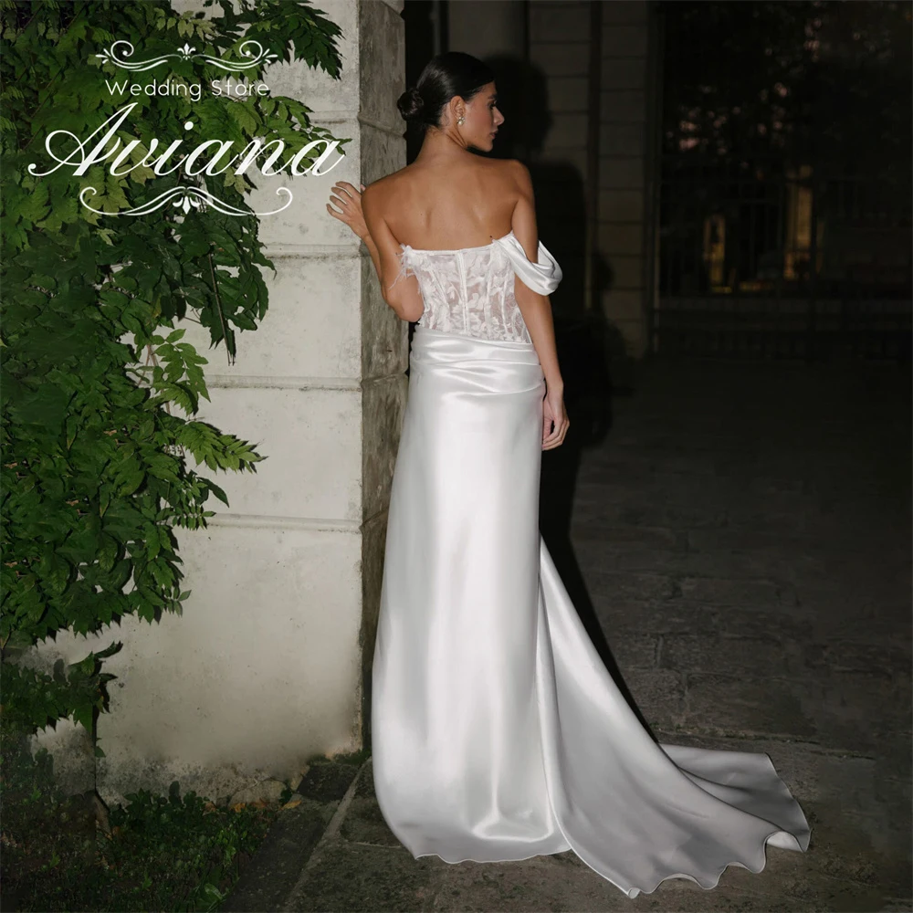 Aviana مخصص زهرة الدانتيل والتطريز حورية البحر فستان الزفاف يزين الكشكشة عالية سبليت مشد سويب تراين قبالة الكتف