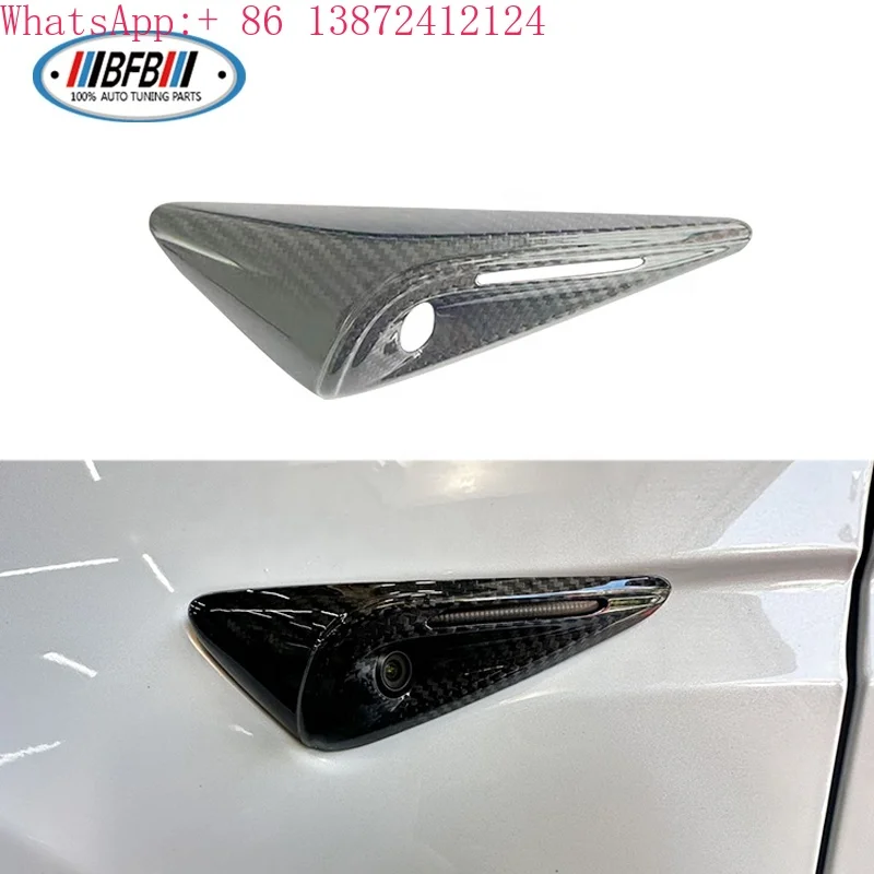 غطاء كاميرا جانبية مصد فتحة تهوية جانبية من ألياف الكربون بالكامل لطراز Tesla X 2023+