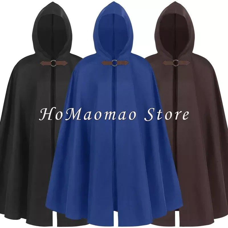 New Christmas Medieval Costume For Women Men Steampunk Warrior Cosplay Vintage Hooded Cloak Solid  Single Button Thick Cape