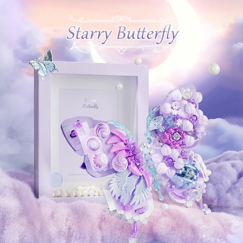 Dreamy Butterfly Model Assemblage Building Blocks MOC Fantasy Picture Frame Ornaments Home Decorations Kids Toys Gifts for Girls