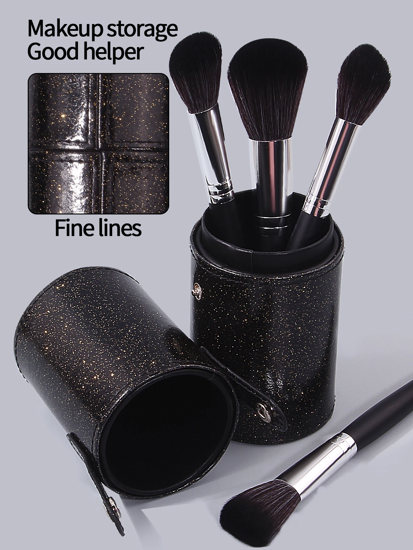 Schwarzer Aufbewahrungseimer für Make-up-Pinsel mit Deckel, staubdichter Schminktisch, Kosmetik-Aufbewahrungsbox, Lippenstift- und Lidschattenstifthalter