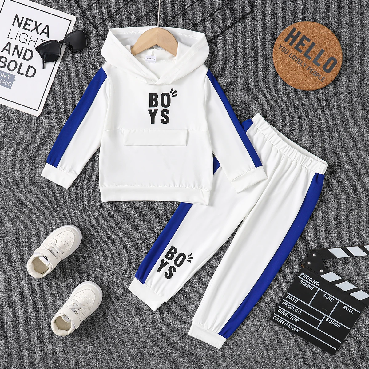 2PCS Kid Boy Clothing Set Letter Patchwork Long Sleeve Hoodie Sweater+Pants Autumn and Winter Sports Outfit for Children 1-6Year