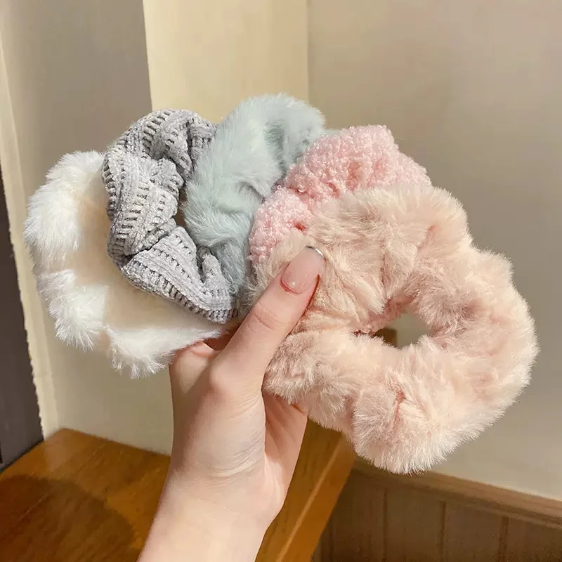 Warm Soft Hair Scrunchies Furry Elastic Hair Band Women Girls Ponytail Holder Hair Rubber Band Hair Ties Hair Accessories