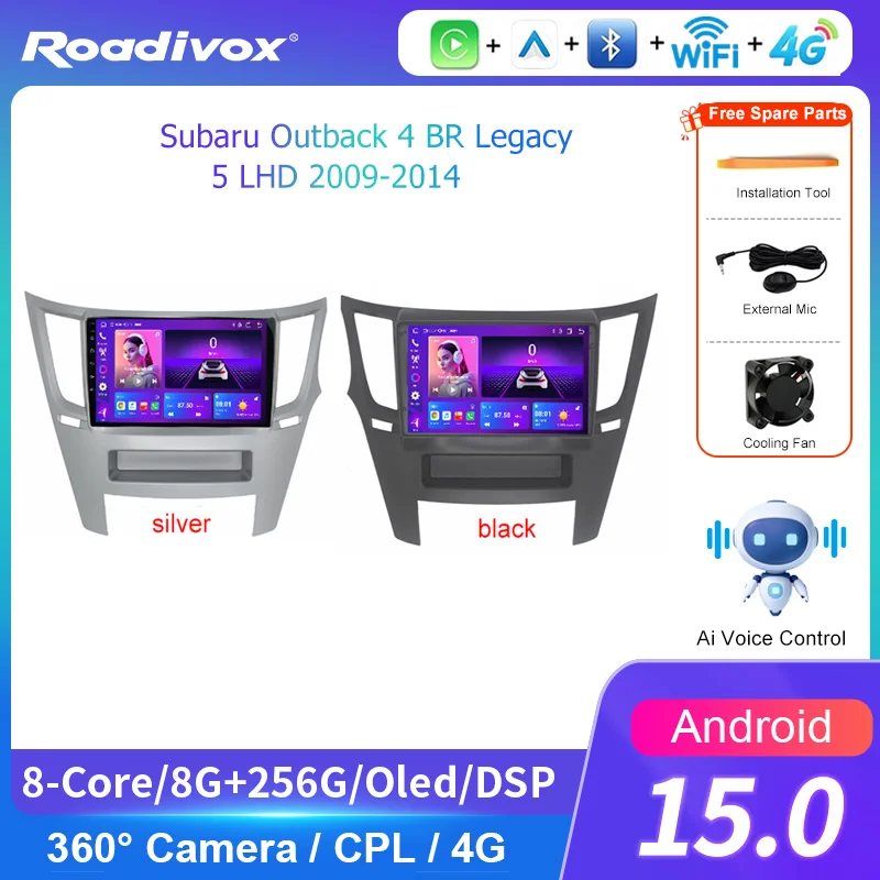 AI VOICE roadivox Android car radio for Subaru Outback 4 BR Legacy 5 LHD 2009 2014 GPS Navigation video Multimedia Player tape