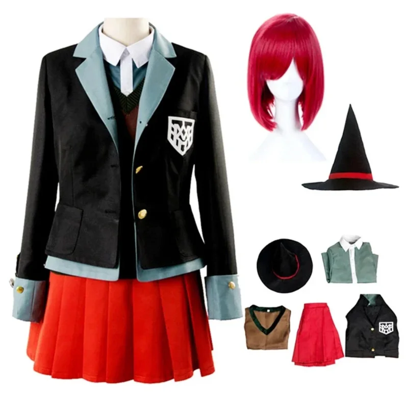 

Аниме Danganronpa Magician Yumeno Himiko, униформа для девочек, карнавальный костюм на Хэллоуин, студенческая форма, красный парик для косплея