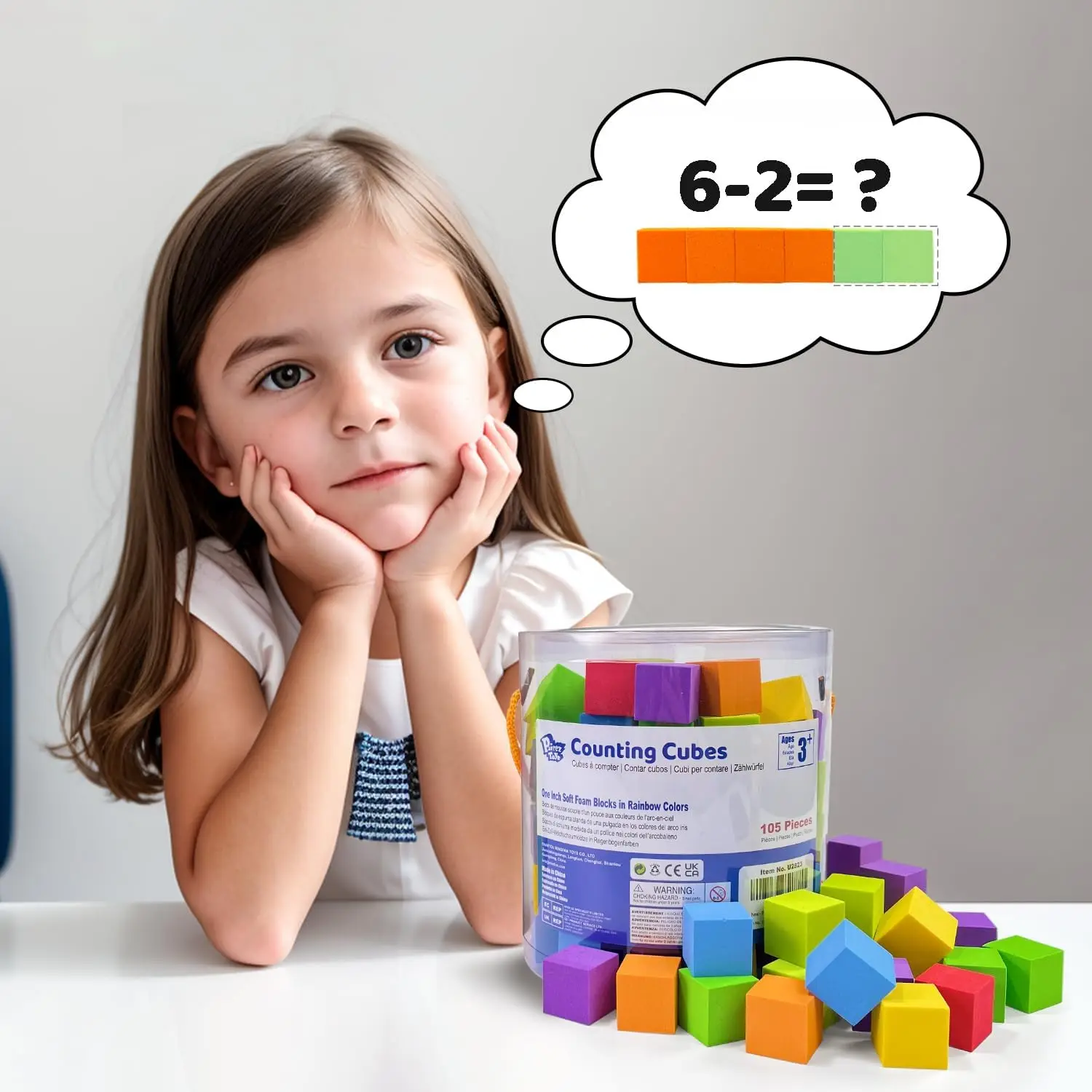 Bloques de conteo de espuma, 105 piezas, cubos de contadores de matemáticas de arcoíris suaves de 1 pulgada, manipuladores de matemáticas preescolares, suministro de aprendizaje en el aula