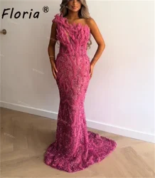 Luxury Fushia Pink Arabic Mermaid Formal Evening Dresses Crystal 3D Appliques Lace Celebrity Party Dress vestidos de fiesta 2024