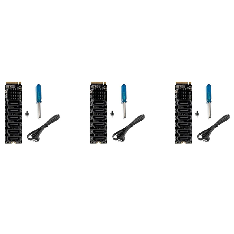 

AP-3X M.2 MKEY PCI-E Riser Card M.2 NVME To SATA3.0 PCIE To SATA 6Gpbsx6-Port Expansion Card ASM1166 Support PM Function