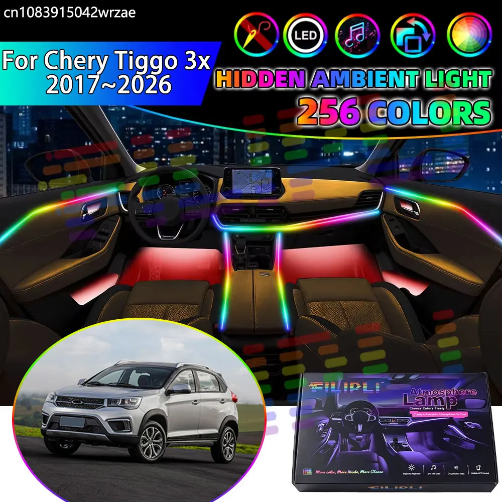 For Chery Tiggo 3x 2017~2026 DR3.0 Omoda 3 RGB Car Interior Ambient Lights Strips Breathing Lighting Kit App Control LED strips