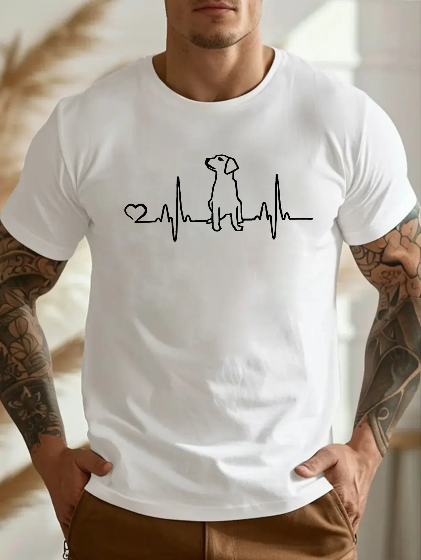 Dog Heartbeat Lifeline Print Men Women T-shirt Minimalist Dog Lover Graphic Cotton Short Sleeve Tee Casual Tops