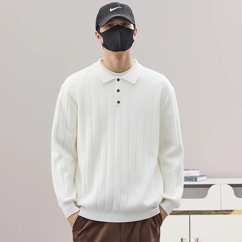 

Мужской вязаный свитер: новая модная спортивная повседневная модель с длинным рукавом, теплый базовый слой, круглый вырез, весна-осень