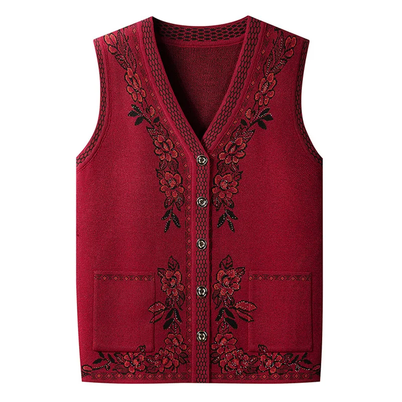 

Middle-aged Elderly Vest Sweaters Women Clothing Spring Autumn Vest Knitted Sweater Wasitcoats Grandma Cardigan Coats FP219