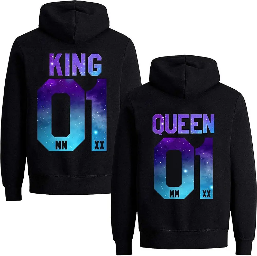 Parejas Herren King & Queen Stars Sudadera con capucha Jersey Partner Parchen Set Streetwear hombres mujeres sudadera sudaderas con capucha