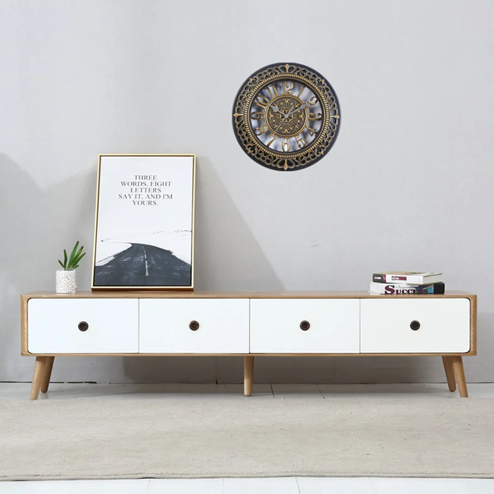 

Vintage European Hollowed-Out Silent Decorative Wall Clock 12-Inch Large 3D Round for Living Room Bedroom Kitchen Golden