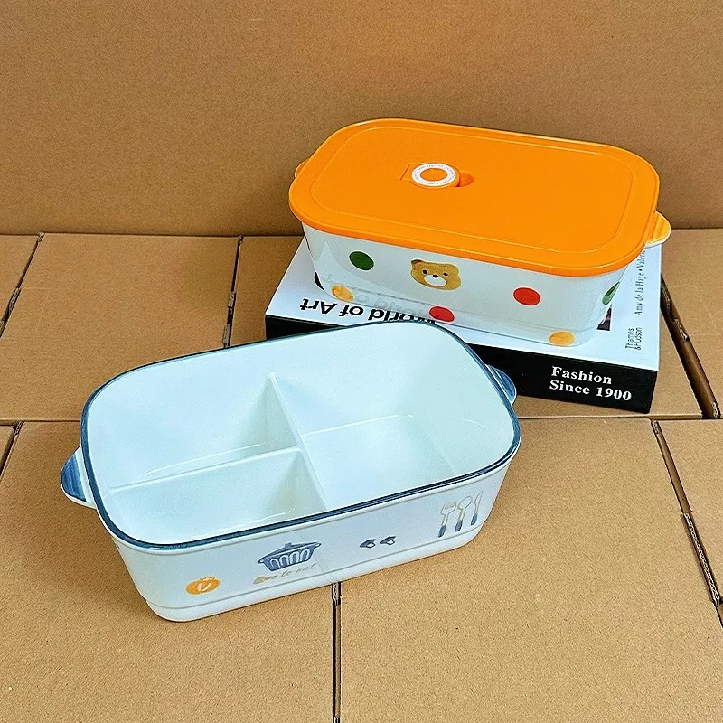 

Новый ланч-бокс с керамическими отделениями для подогрева микроволновой печи, стандартный ланч-бокс с тремя отделениями и высоким внешним видом